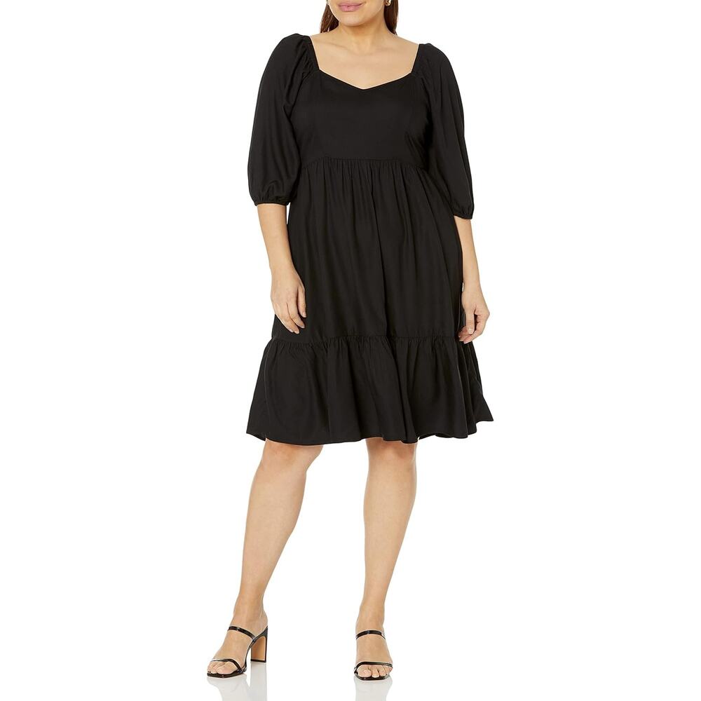 The Drop Lexi Black‎ Puff Sleeve Sweetheart Neckline Back A-line Dress Size L